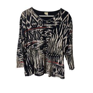Jess & Jane Black Tan Abstract Pullover Cotton Blouse Size 2X